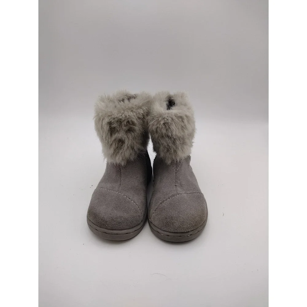 TOMS Kids Nepal Grey Suede Faux Fur Trim Winter Boots Size 5 Toddler